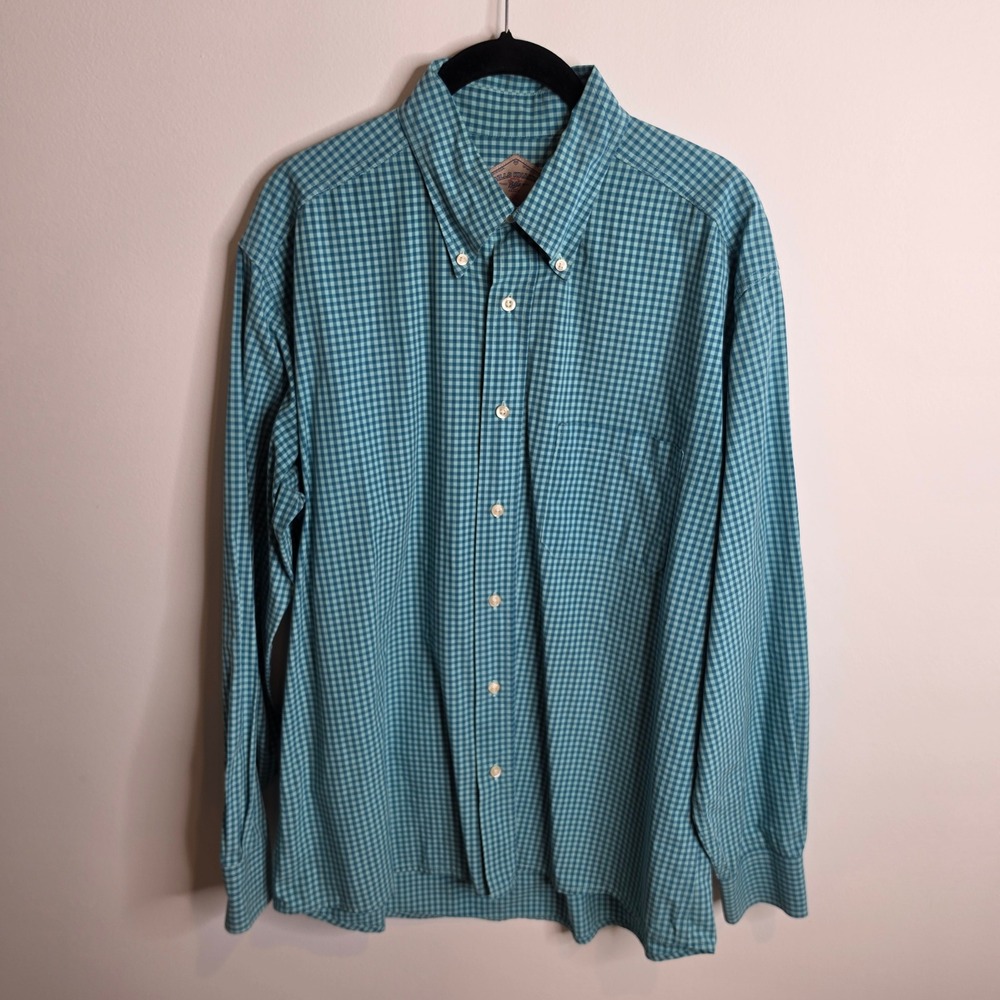 Bills Khakis Button Down Shirt Mens L Blue Green Gingham Classic Fit Cotton
